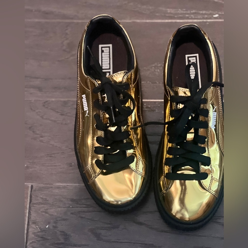 Fenty x Puma Basket Platform Metallic Gold Sneakers - Picture 4 of 9